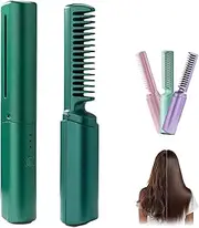 Latest Hairdressing Comb, Portable Hair Straightener Cordless, Rechargeable Mini Hair Straightener, 2-In-1Hairdressing Combs, for Less Frizz, Shines & Smooth (Green)