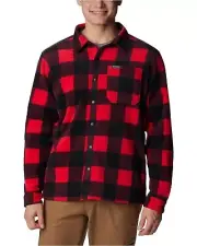 Columbia Steens Mountain Fleece Print Red Check Jacket Snap Front Men's XL