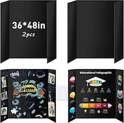 2Pack Trifold Poster Board, IKAYAS 48" X 36" Double Sided Black Poster Boards, Science Fair Display Boards Posterboard Foamboard for Mounting, Prints,Art,Display,Projects Classroom Supplies