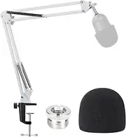 YOUSHARES Razer Seiren Mini Boom Arm with Pop Filter - Mic Stand with Foam Cover Windscreen Compatible with Razer Seiren Mini Streaming Microphone(White)