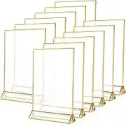 12Pcs Acrylic Sign Holder Clear Double-Side Sign Display Stand Gold Border Table Flyer Holder 5x7inch Multipurpose Menu Table Top Rack for Home Wedding Restaurant Office Shop