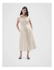 [Unison] Rolled Sleeve Midi Dress in Beige