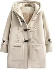 [Qiribati] Women Hooded Coat Wool Blend Coats Parka Jacket Classic Coat Jacket Horn Button Coat Outwear