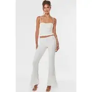 Cream Lace Mesh Panel Straight Leg Pants, Cream