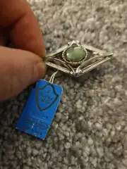 New/Old Vintage Whiting And Davis Silvertone Brooch W/Jade Green Stone-- MINI