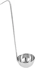 Stainless Steel Soup Ladle with Long Hook Handle Versatile Culinary Tool for Cooking Baking Tea Shops Seamless Design for Easy Portion Saving Storage