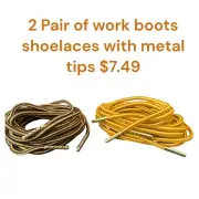 Work Boot Shoelaces Strong Round with Metal Tips Great for Shoes & Sneakers 60"
