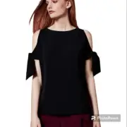 NWOT Ted Baker Yaele Size 2 Black Boatneck Blouse Short Tie Sleeve Hard To Find