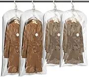 TAILI Hanging Vacuum Space Saver Bags for Clothes, Set of 4 (2 Long 53"x27.6", 2 Short 41.3"x27.6"),Vacuum Seal Storage Bag Clear Bags for Suits, Dress or Jackets, Closet Organizer
