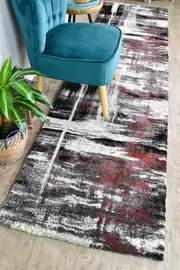 Pompon Crest Light Grey Red Runner Rug