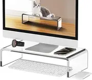 Clear Acrylic Monitor Stand Riser 1 Tier, 4 Inches High Clear Computer Desk Organizer Shelf for Multi Media PC Storage Laptop