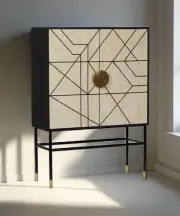 Elegant Handmade Bone Inlay Cabinet – Abstract Design with Gold Accents | Artist