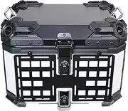 Motorcycle Back top Box case 45L Aluminum Motorcycle Trunk Top Tail Rear Luggage Storage Tool Case with Bracket Base Plate Motorbike Rear Box(Type A)