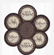 6 Braided Jute 10" Round Trivets with 1 Coordinating Basket. HOLIDAY FESTIVE