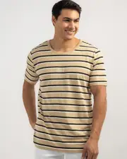 [Lucid] Lucid Men's Essential Stripe T-Shirt in Tan Brown Size Large L Tan Brown
