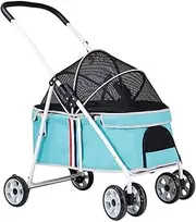 Pet Cat Stroller Carriage Dog Strollers for Small Dogs, Pet Stroller Zipperless Entry Dog Prams Pushchairs Adjustable Awning, Pet Dog Ptam Stroller for Small Dogs Within 20kg(Blue)
