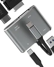 USB C HDMI VGA Adapter (4in1) USB OTG 3.0 Cable Converter Multiport Hub 4K Display Video Type C Charger Cable Port Splitter MacBook Laptop for iPhone 16 15 Docking Station Accessories Digital Monitor
