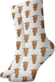 [Rajfoo] Highland cow Painting Classics Compression Socks Athletic Long Crew Socks For Men Women 11.8inch(30cm), Brown, One size