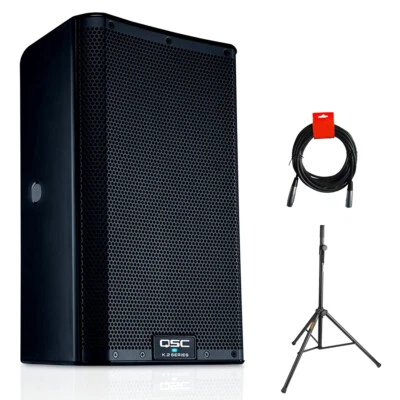 QSC K8.2 Active 8" Powered 2000 Watt Loudspeaker w/ Speaker Stand & XLR Cable
