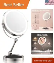 LED Lighted Makeup Mirror 10in Dual Magnification 3 Light Modes Rechargeable