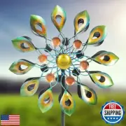 63 Inch Kinetic Wind Spinners with Stake, Metal Windmill Garden Decorations,