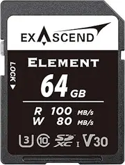 Element 64GB SDXC UHS-I V30 Memory Card 4K UHD up to 100 MB/s, UHS-I, Class 10, U3, V30 Camera SD Card (UHS-I V30 100MB/s, 64GB)