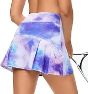 [Ultrafun] Women's Active Tennis Golf Skort Pleated Athletic Sports Running Skirt with Pockets and Shorts