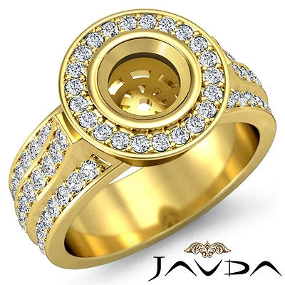 Diamond Engagement Huge Ring Round Semi Mount 14k Yellow Gold Halo Pave 1.65Ct