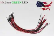 10x Green Pre-Wired 12V 5MM LED Round Ultra-Clear Lens Bulb 12V Green - USA