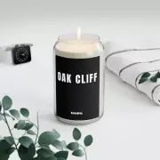 Oak Cliff Candle - Aesthetic Home Decor with White Lettering on Black Background