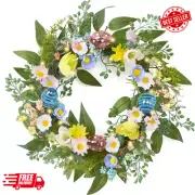 Pastel Easter Egg Wreaths Decoration for Front Door with Light, Artificial Sprin