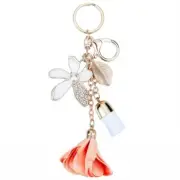 Flower Keychain Rhinestone Tassel Leaf Key Ring Women Wallet Car Bag Pink