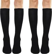 [Sibba] 2 Pair Womens Cotton High Socks Winter Thermal Boot Top Long Socks Causal Soild Stripe Tube Socks for Ski Snowboarding Hiking, Black, One size