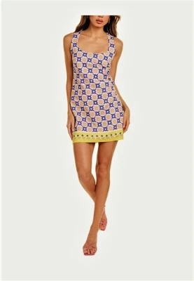 NICOLE MILLER-SLVLS-DAISY FIELD LINEN-BLEND SHIFT DRESS-BACK ZIPPER-LINED-XL-NWT