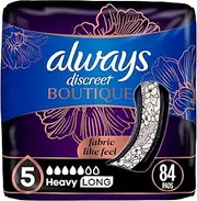 Always Discreet Boutique Incontinence & Postpartum Incontinence Pads for Women, Size 5, Moderate Absorbency, 84 Count, Regular Length (3 Packs of 28-84 Count Total) (Packaging May Vary)
