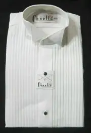 New Men's White Tuxedo Shirt Pleated Front Wing Butterfly Collar Wedding M 37