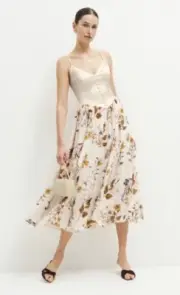 New Reformation everleigh satin dress Midi Sexy Floral Cream Sundress Frolic 12