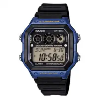 在飛比找博客來優惠-【CASIO 】方形復古雙色混搭電子腕錶-黑X藍殼(AE-1