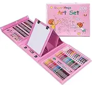 208-Piece Art Set with Easel - Complete Drawing Kit for Kids & Adults, Includes Oil Pastels, Crayons, Watercolour Pens, Coloured Pencils - Good Stationery for Kids Age 8-10