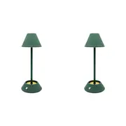 2PK Boyle LED Rechargeable Table Lamp with Cone Shade 10x10x28cm Matt Green
