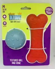Chew King Dog Toy Textured Ball & Bone M Red / Grey Fetch NEW!!!