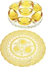 Cabilock 1Set Glass Plate Ornament Indoor Desktop Fortune Decor Unique Seven Plate Design for Home High Grade Material and Stable Base for Luck and Wealth