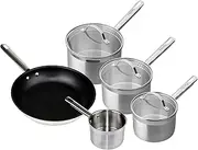 [Denby] Stainless Steel 5-Piece Pan Set - Includes 14cm Milk Pan, 16cm & 18cm Saucepans, 20cm Saucepan, 24cm Open Fry Pan (No Lid) - Dishwasher Safe