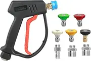 Sooprinse High Pressure Washer Gun 4000psi, High Pressure Spray Gun with 5 Quick Connect Nozzles,G1/4 Quick Connector Outlet with 3 pcs Inlet adapters G3/8 Quick Connector, M22-14mm, M22-15mm
