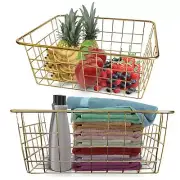 2 Piece Storage Baskets Wire Gold Set - Decor Crafts Kitchen Organizing Great