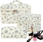 LeoLeoyy Floral Pattern Cosmetic Bag, Large Capacity, Travel Toiletry Bag, Makeup Bag Set with Floral Pattern, 3-Piece Travel Organiser Bag, Waterproof Cartoon Cosmetic Bag (c)