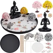 WEBEEDY Yoga Meditation Zen Garden Kit DIY Mini Zen Garden Sand Kit Desktop Zen Decor,8.9" x8.9" Desktop Mini Japanese Zen Garden Accessories Home Room Decor Mini Rock Garden Meditation Gifts Set