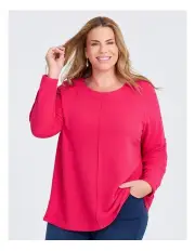 [Taking Shape] French Rib Button Detail Top Radiant Raspberry
