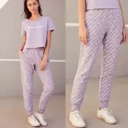Champion Womens Purple Reverse Weave All Over Logo Script Joggers XL NEW