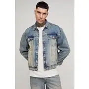 Mens Tall Stonewash Boxy Oversized Denim Jacket